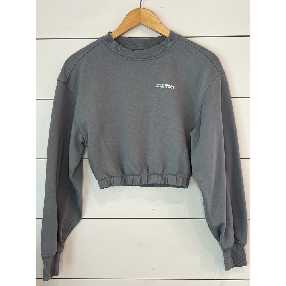 Divided Wild West Cropped Horse Graphic Sweatshirt Gray XS western Y2K